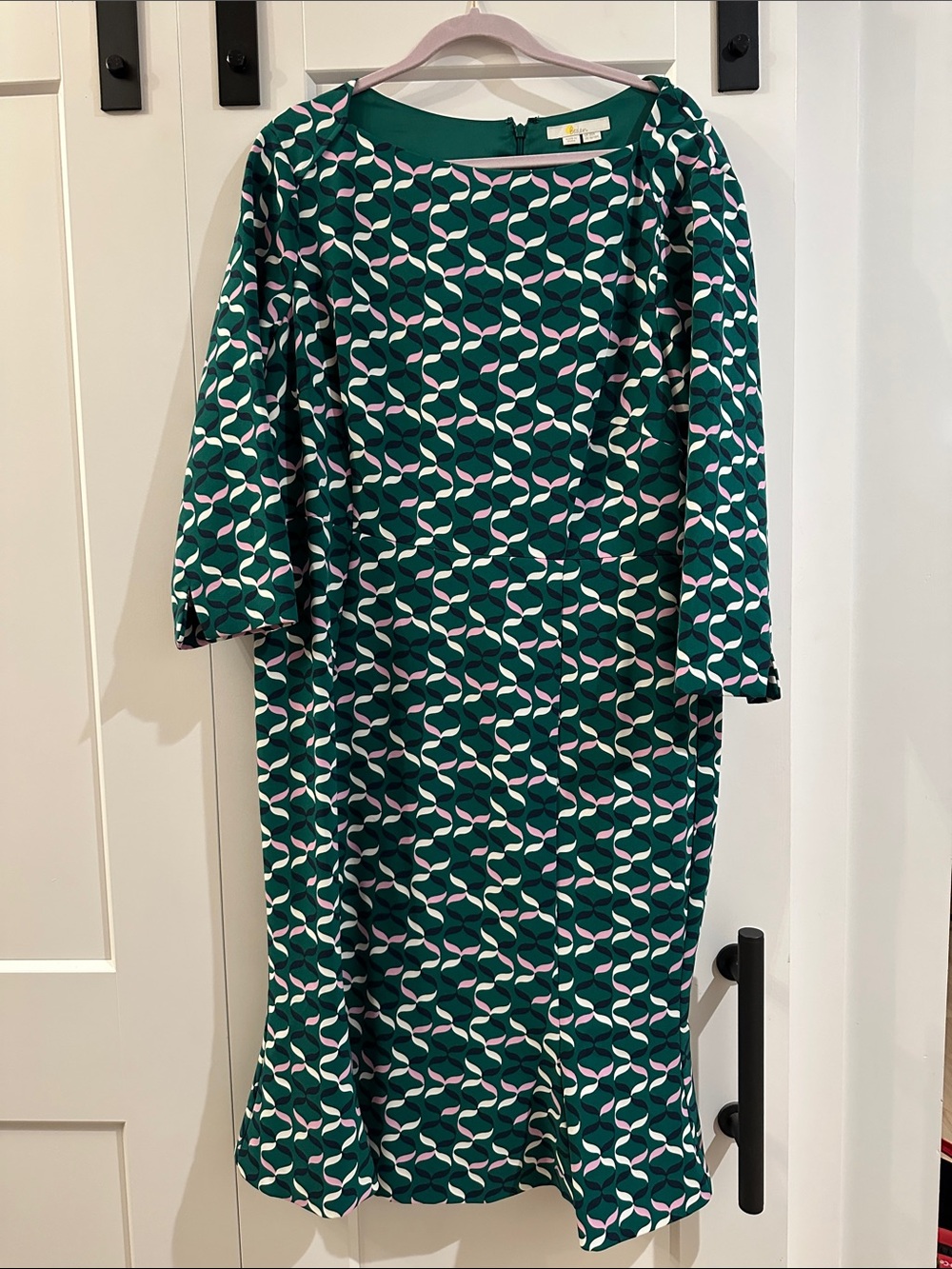 Boden Green Geometric Print Midi Shift Dress, 16R/18